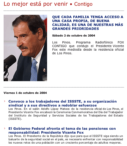 contenido de la página del gobierno de México